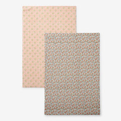Mix & Match Printed Cotton Tea Towels, Set of 2 - Beige And Clay