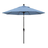 Round Outdoor Patio Umbrella, Fiberglass with Twist Tilt - Black Finish, Air Blue, 9'