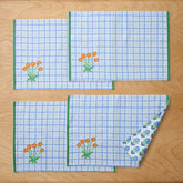Floral Plaid Reversible Placemats, Set of 4 - Blue