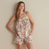 Printed Voile Women's Babydoll Shorts Set - Wild Bloom, XXL