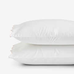 Embroidered Scallop Classic Smooth Sateen Solid Pillowcase Set - Blush, Standard