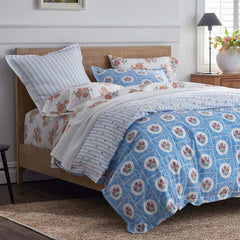 Blossoms and Stripes Classic Cool Cotton Percale Reversible Duvet Cover - Blossom Veil, Twin/Twin XL