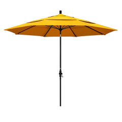 Round Outdoor Patio Umbrella, Fiberglass with Twist Tilt - Black Finish, Sunflower, 11'