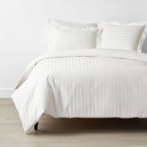 Dobby Stripe Classic Smooth Wrinkle-Free Sateen Bed Duvet Cover - Cream, Full/Queen