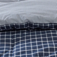 Classic Stripes and Plaids Cool Yarn-Dyed Cotton Percale Reversible Comforter - Windowpane White/Navy, King/Cal King