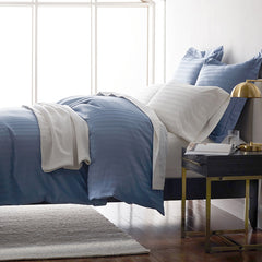 Dobby Stripe Classic Smooth Wrinkle-Free Sateen Bed Duvet Cover - White, King/Cal King