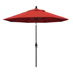 Round Outdoor Patio Umbrella, Fiberglass with Twist Tilt - Bronze Finish, Jockey Red, 9'