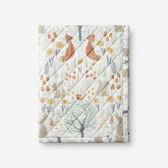 Forest Animals Classic Cool Organic Cotton Percale Quilted Reversible Sherpa Stroller Blanket - Ivory