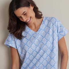 Printed Pima Cotton Women's Jogger Pants Pajama Set - Lisbon Blue, L