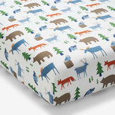 Forest Friends Classic Cool Organic Cotton Percale Fitted Crib Sheet - White Multi