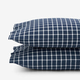 Classic Stripes and Plaids Cool Yarn-Dyed Cotton Percale Pillowcase Set - Windowpane White/Navy, King