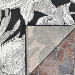 Flora Flat Woven Outdoor Rug - Black, 4' x 5' 10"