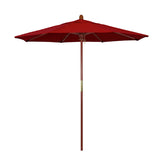 Round Outdoor Patio Umbrella, Wood with Manual Lift - Jockey Red, 7.5'
