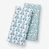 Mix & Match Printed Cotton Tea Towels, Set of 2 - Teal Blue