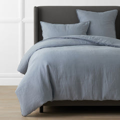 Premium Breathable Washed Linen Solid Duvet Cover - Dusty Blue, Twin/Twin XL