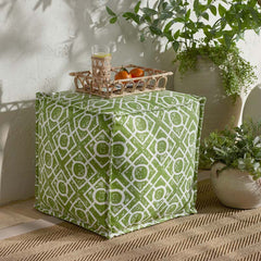 Indoor/Outdoor Pouf - Textured Fretwork Leaf Green, Small