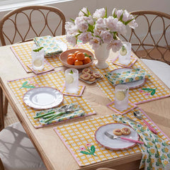 Floral Plaid Reversible Cocktail Napkins, Set of 4 - Yellow