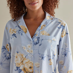 Printed Poplin Women's Nightshirt - Blue Floral, L