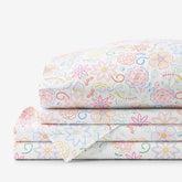 Floral Dream Classic Cool Organic Cotton Percale Bed Sheet Set - White Multi, Full