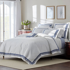 Double Border Premium Smooth Supima® Cotton Wrinkle-Free Sateen Sham - Blue Dusk, Boudoir