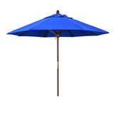 Round Outdoor Patio Umbrella, Wood with Manual Lift - Pacific Blue, 9'