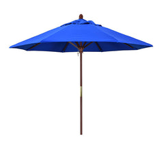 Round Outdoor Patio Umbrella, Wood with Manual Lift - Pacific Blue, 9'