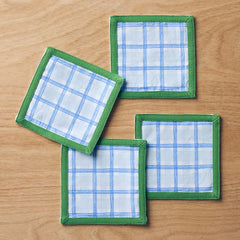 Floral Plaid Reversible Cocktail Napkins, Set of 4 - Blue