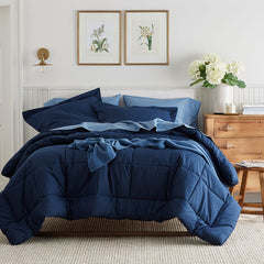 Classic Cool Cotton Percale Comforter - Navy, Full/Queen