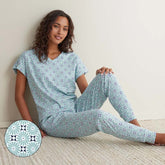Printed Peruvian Cotton Women's Jogger Pants Pajama Set - Cool Daisy, XL