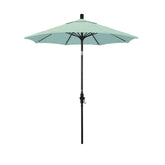 Round Outdoor Patio Umbrella, Fiberglass with Twist Tilt - Black Finish, Spectrum Mist, 7.5'
