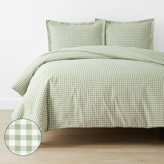 Gingham Classic Cool Organic Cotton Percale Duvet Cover Set - Moss, Full/Queen