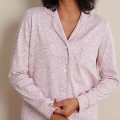 Printed Pima Cotton Women's Button-Down Pajama Set - Damask Scroll, XXL