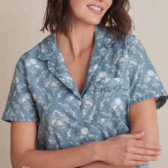 Printed Poplin Women's Short Sleeve Button-Down Pajama Set - Floral Spray, L