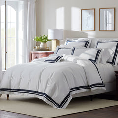 Double Border Premium Smooth Supima® Cotton Wrinkle-Free Sateen Duvet Cover - Navy, Twin/Twin XL
