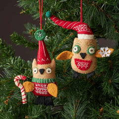 Holiday Felt Ornaments, Set of 2 - Owls
