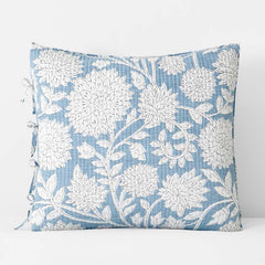 Feliciana Chrysanthemum Reversible Quilted Sham - Blue, Euro