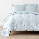 Ditsy Gingham Classic Cool Organic Cotton Percale Comforter Set - Blue, Full/Queen