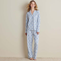 Printed Pima Cotton Women's Button-Down Pajama Set - Floral Trellis, XXL