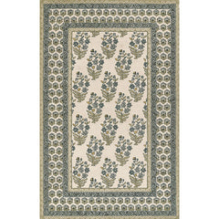 Floral Border Hand Tufted Wool Rug - Green, 5' x 8'