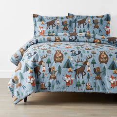 Animal Campers Classic Cool Organic Cotton Percale Duvet Cover Set - Blue Multi, Full/Queen