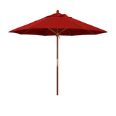Round Outdoor Patio Umbrella, Wood with Manual Lift - Jockey Red, 9'