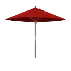 Round Outdoor Patio Umbrella, Wood with Manual Lift - Jockey Red, 9'