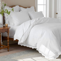 Embroidered Scallop Classic Smooth Sateen Solid Duvet Cover - White, Twin/Twin XL