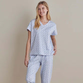 Printed Peruvian Cotton Women's Jogger Pants Pajama Set - Bergen Blue, S