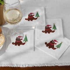 Embroidered Novelty Cocktail Napkins, Set of 4 - Bear