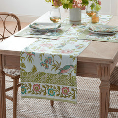 Garden Floral Cotton Table Runner - Spring Birds, 16 in. x 108 in.