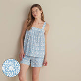 Printed Voile Women's Babydoll Shorts Set - Floral Weave, S