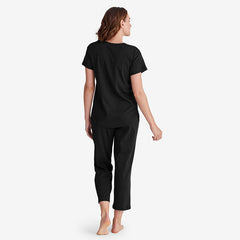 Pima Cotton Womens Cropped Pajama Set - Black, S