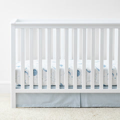 Ditsy Gingham Classic Cool Classic Cool Organic Cotton Percale Tailored Crib Skirt - Blue