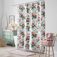 Dahlia Classic Cool Cotton Percale Shower Curtain - White Multi